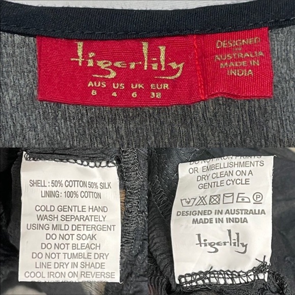 Tigerlily Black Cotton Silk Dress Size 8 - Picture 5 of 6